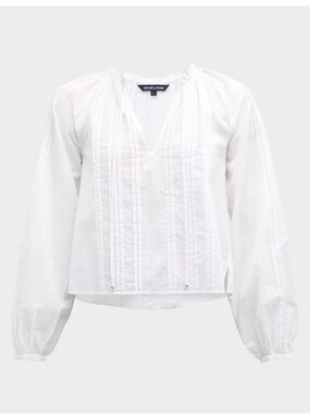 Veronica Beard Jaxon White Pintuck V-Neck Peasant Blouse Medium